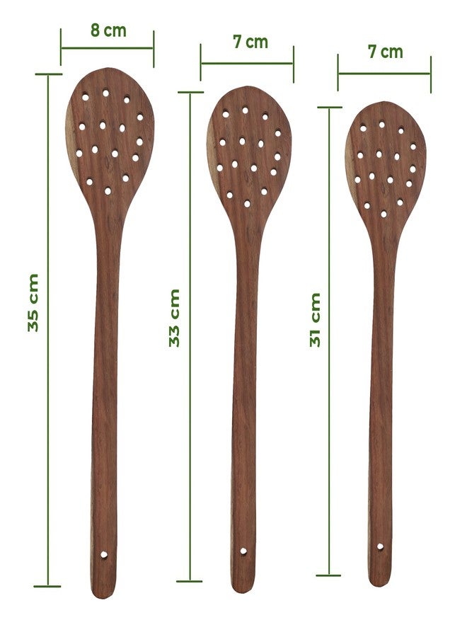 e kysa basics Wooden Round Compact Flip/Spatula/Ladle with Holes for Cooking Dosa/Roti/Chapati, Naturally Non-Stick, Handmade - 31 * 7 cm, Set of 3 - Image 2
